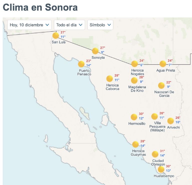Así será el clima en Sonora este miércoles. Foto: Conagua