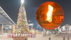 FUERTES IMÁGENES: Voraz INCENDIO destruye árbol de Navidad en Palacio Municipal de Sonora