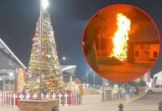 Foto ilustrativa de nota FUERTES IMÁGENES: Voraz INCENDIO destruye árbol de Navidad en Palacio Municipal de Sonora