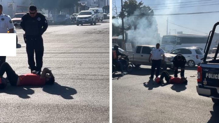 Carambola en pleno centro de Ciudad Obregón deja motociclista hospitalizado y tránsito detenido