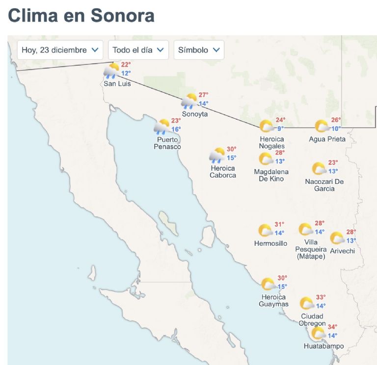 Así será el clima en Sonora este martes. Foto: Conagua