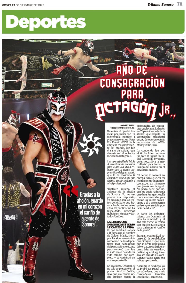 Octagón Jr. comenta para TRIBUNA que la lucha con Dominik Mysterio le cambió la vida