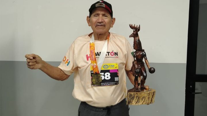 Meta cumplida: José de Jesús Cózari Barrera de Ciudad Obregón llega a la meta de los 100 maratones