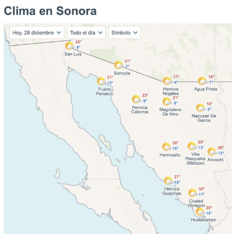 Así será el clima en Sonora este domingo. Foto: Conagua