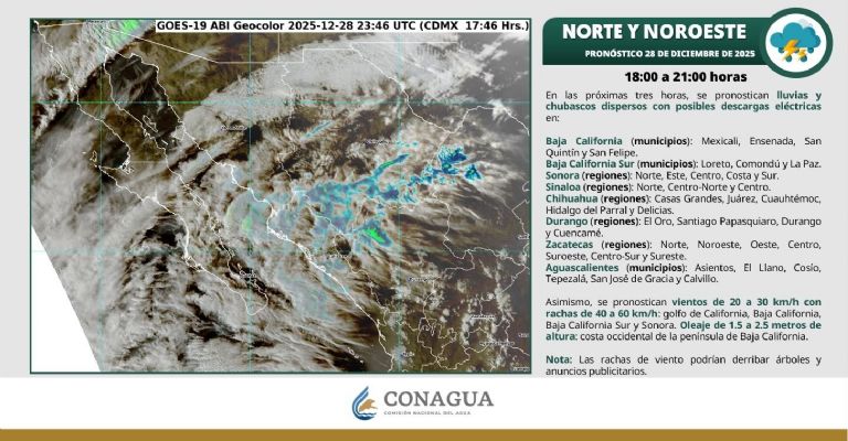 Para este domingo 28 de diciembre en la noche se advierten lluvias y descargas eléctricas