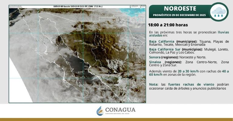 La Conagua y el SMN dan a conocer el reporte del clima en Sonora para hoy lunes 29 de diciembre en la noche