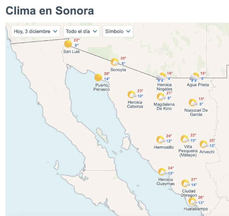 Así será el clima en Sonora este miércoles. Foto: Conagua