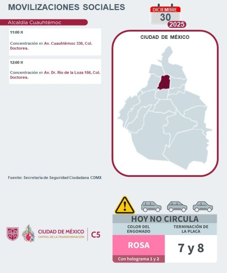 Tráfico en CDMX hoy 30 de diciembre
