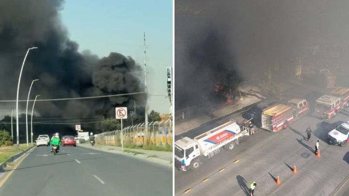 Fuerte incendio en almacén de cartón genera una intensa movilización en el norte de Monterrey