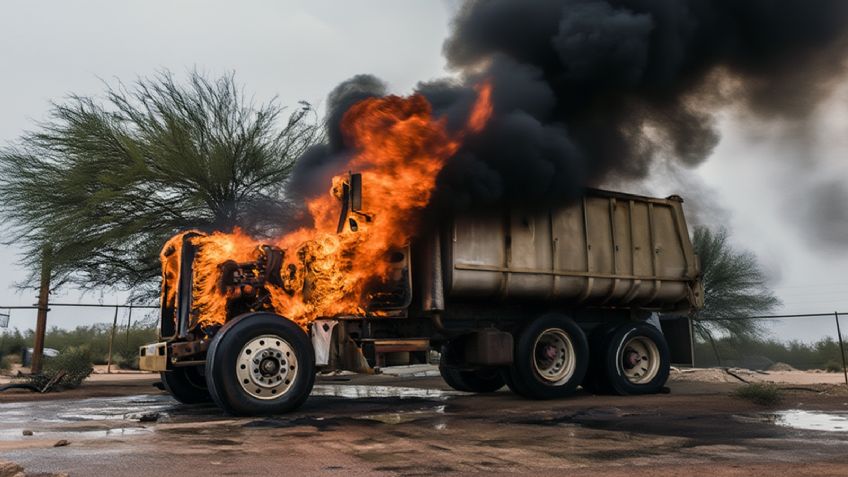 Emergencia en Sonora: Se incendia tractocamión en taller del ayuntamiento de Santa Ana