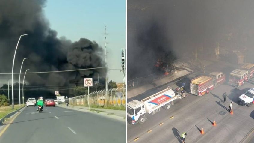 Fuerte incendio en almacén de cartón genera una intensa movilización en el norte de Monterrey