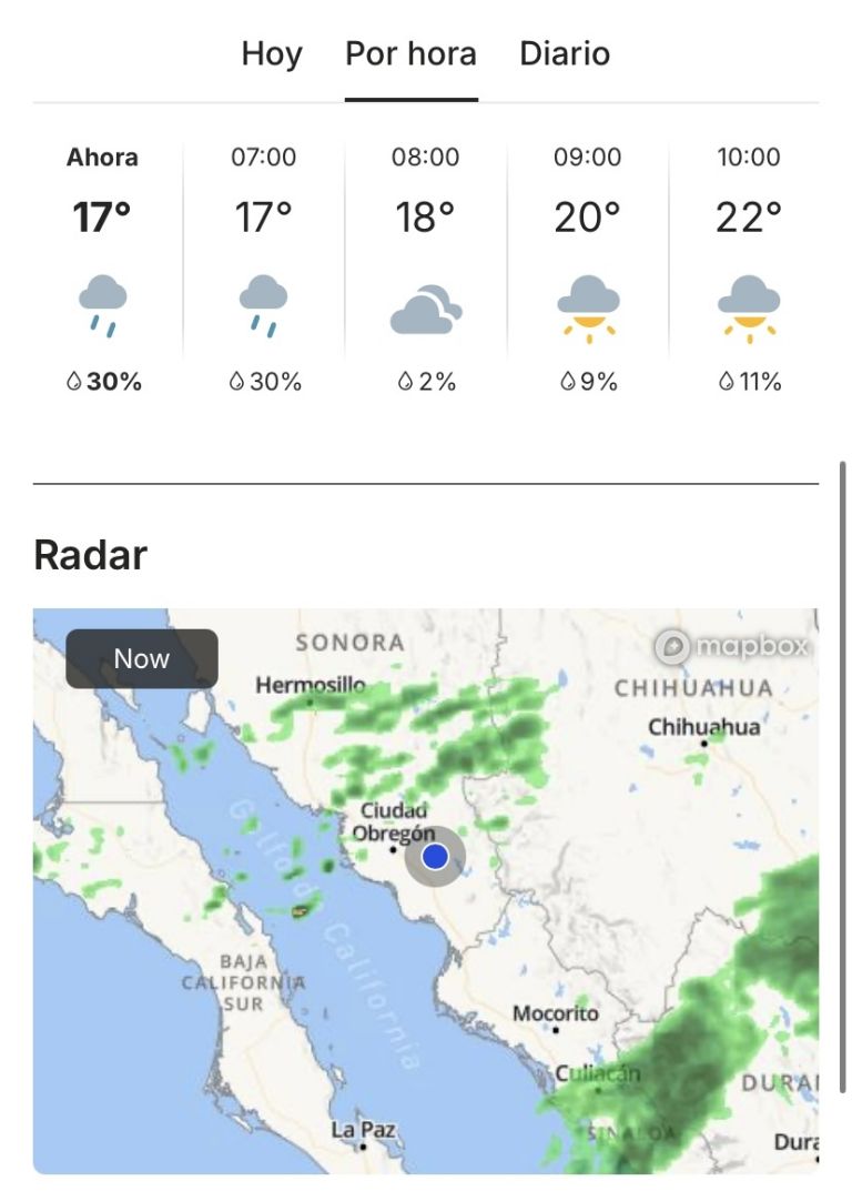 Las condiciones climatológicas para Ciudad Obregón 
