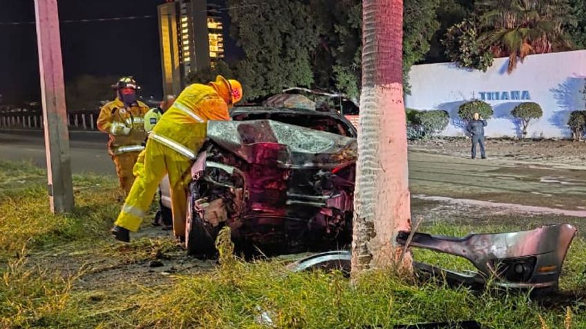VIDEO: Pareja estrella su vehículo contra una palmera en el bulevar Tetakawi de San Carlos