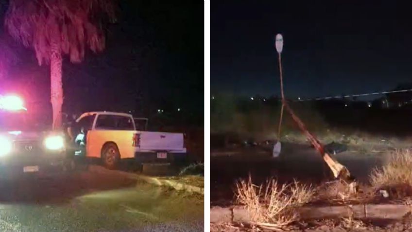 Conductor en estado de ebriedad derriba poste de alumbrado público en Ciudad Obregón