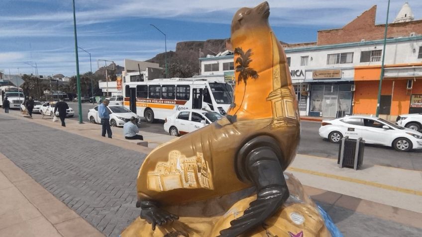 Segundo lobo marino es instalado en plaza de los Tres Presidentes, en Guaymas