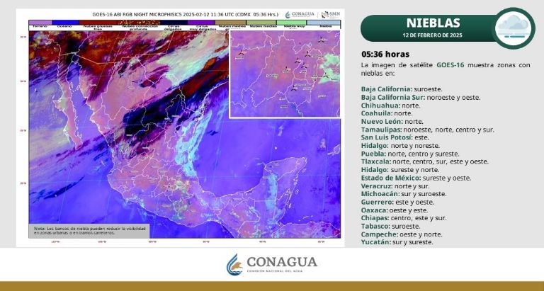Clima en México para HOY miércoles 12 de febrero. Foto: Conagua