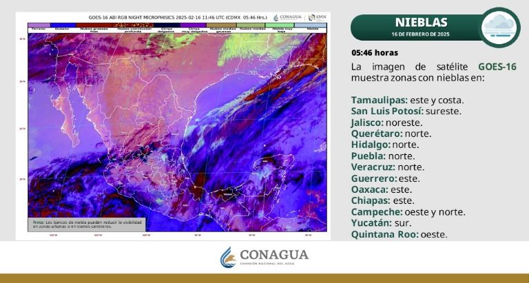 Pronóstico del clima para hoy, domingo 16 de febrero. Foto: Conagua