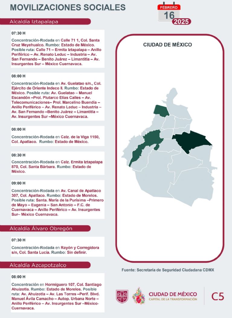 Tráfico en CDMX hoy 16 de febrero