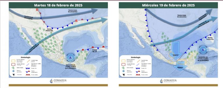 Pronóstico del clima para el martes 17 y miércoles 18 de febrero. Foto: Conagua