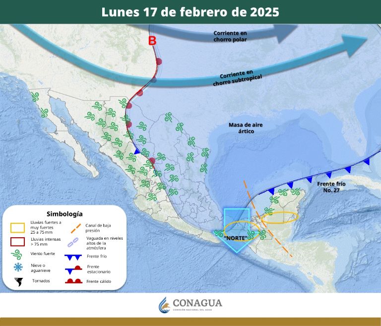Clima en Sonora del lunes 17 de febrero de 2025. Foto: Conagua