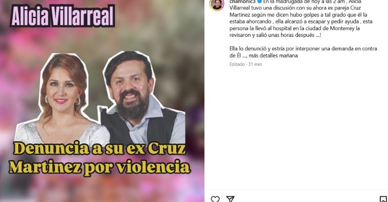 Alicia Villarreal estaría hospitalizada por violencia de Cruz Martínez