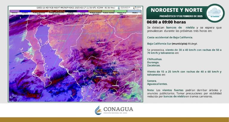 Clima en Sonora para HOY lunes 17 de febrero. Foto: Conagua