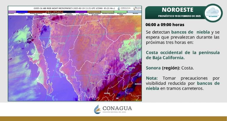 Clima en Sonora de hoy miércoles 19 de febrero. Foto: Conagua