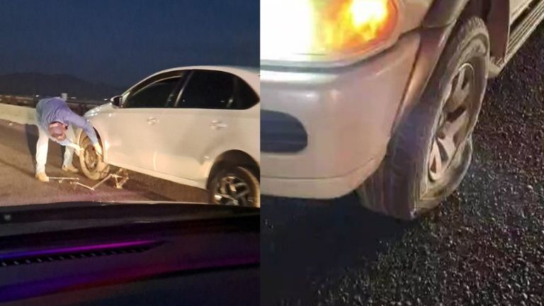 Uno de los autos afectados en el puente de la calle 300