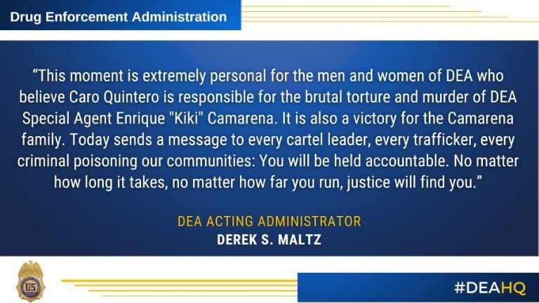 La DEA compartió un mensaje sobre la llegada de Quintero a EU 