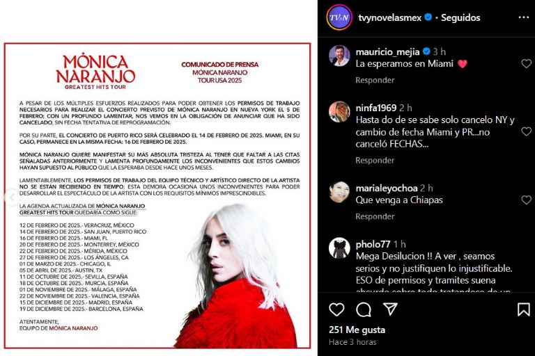 Mónica Naranjo cancela presentación en Nueva York