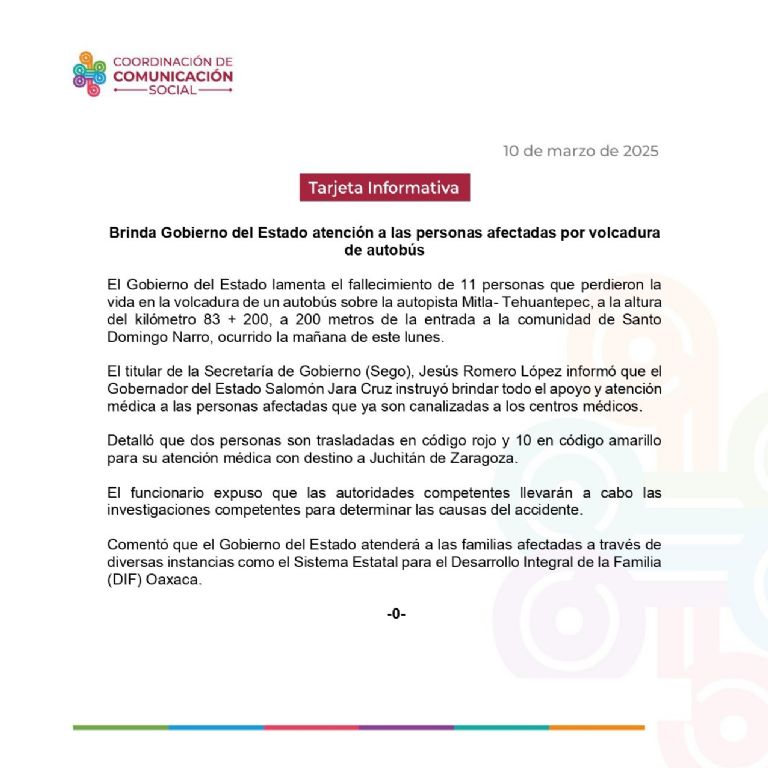 Comunicado emitido por Gobierno de Oaxaca 