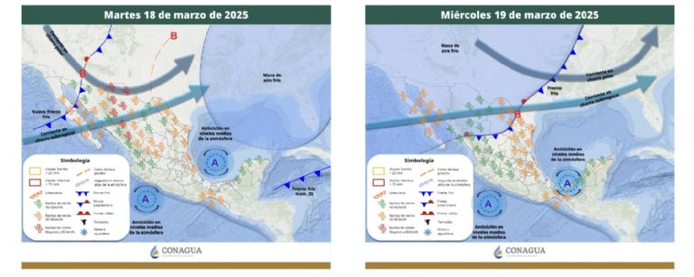 Pronóstico del clima para el martes 18 y miércoles 19 de marzo. Foto: Conagua