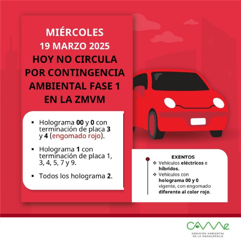 Doble Hoy No Circula del miércoles 19 de marzo de 2025. Foto: CAMe