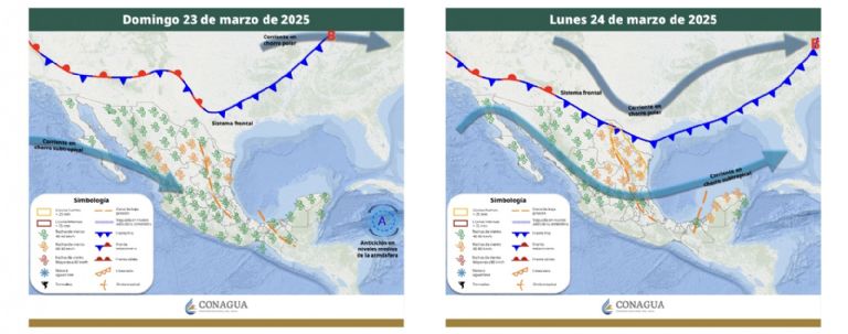Pronóstico del clima para el domingo 23 y lunes 24 de marzo. Foto: Conagua