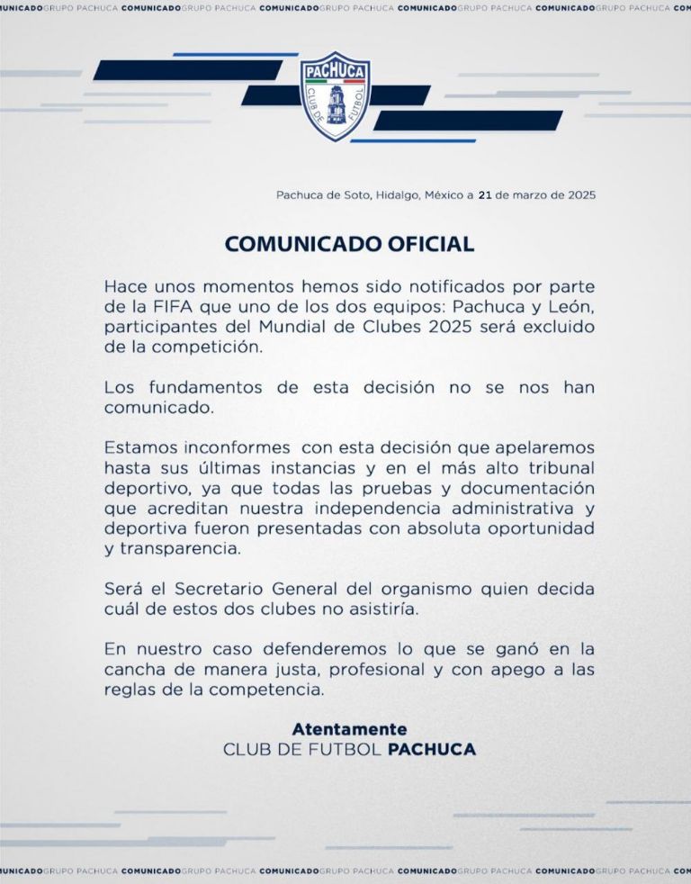 Club Pachuca también publicó su comunicado 