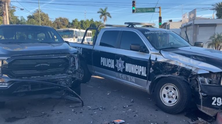 Patrulla municipal choca en Ciudad Obregón