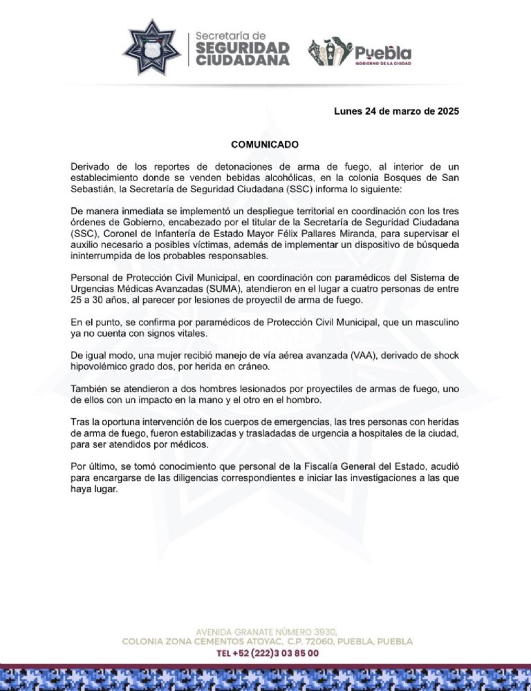 Comunicado de prensa de la Secretaría de Seguridad Ciudadana (SSC)