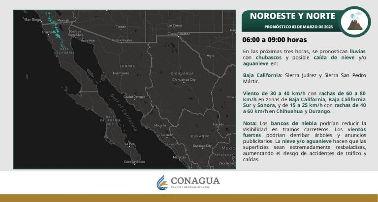 Clima en Sonora para HOY lunes 3 de marzo de 2025. Foto: Conagua