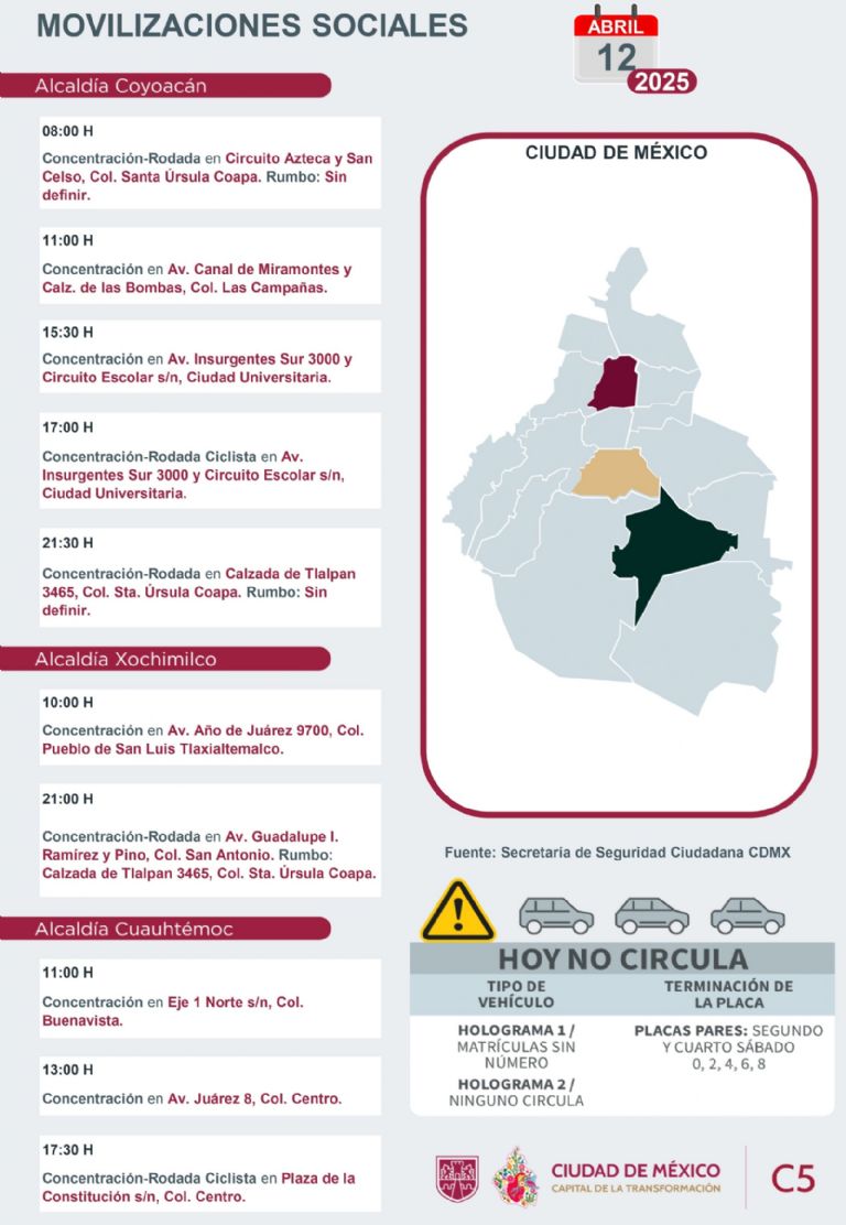 Tráfico en CDMX hoy sábado 11 abril 
