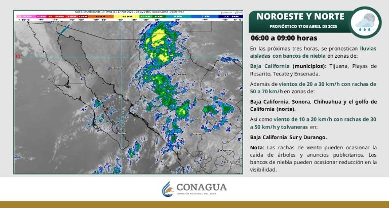 Clima en Sonora para HOY jueves 17 de abril de 2025. Foto: CONAGUA