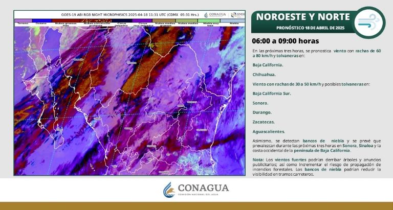 Clima en Sonora para HOY Viernes Santo 18 de Abril. Foto: CONAGUA