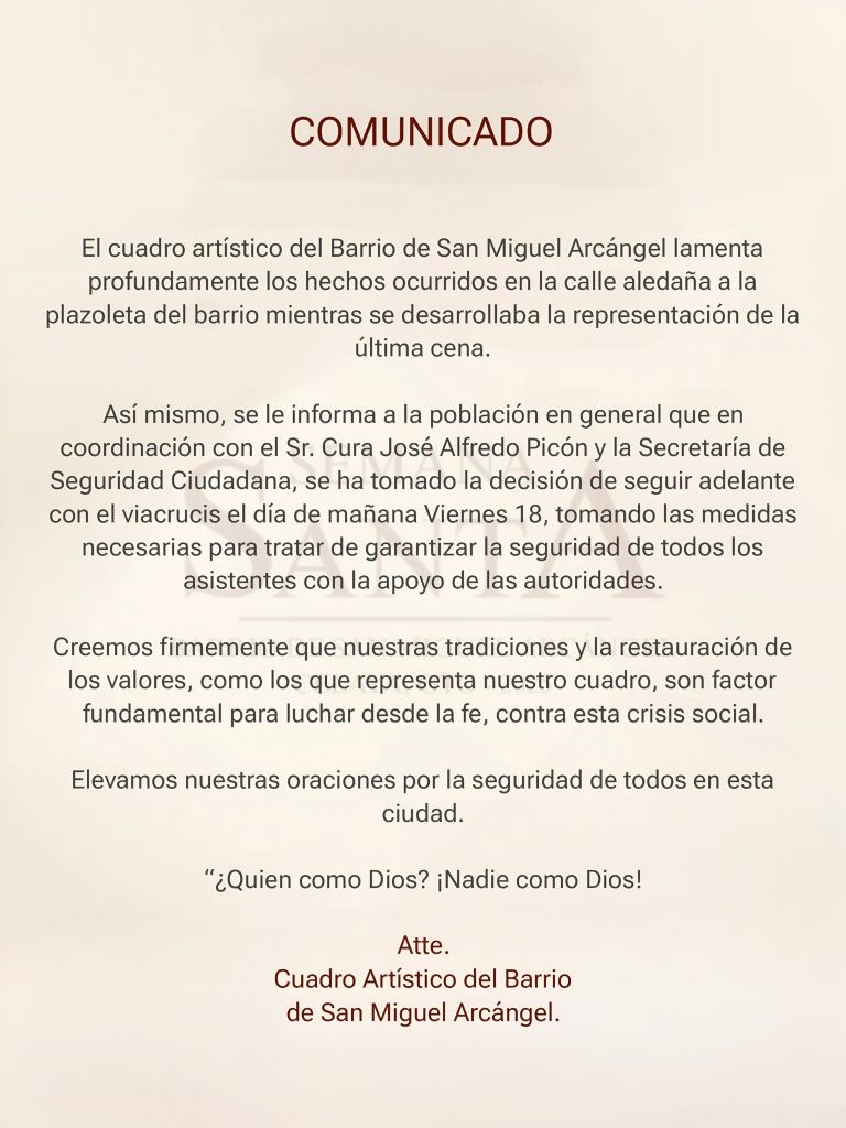 Comunicado de prensa de Semana Santa Barrio de San Miguel Celaya