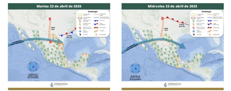 Pronóstico del clima para el martes 22 y miércoles 23 de abril. Foto: CONAGUA