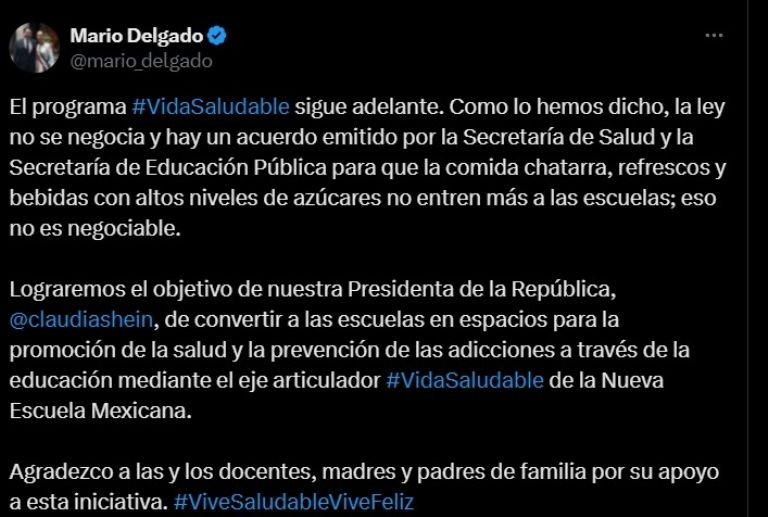 Mario Martín Delgado Carrillo a través de su cuenta de X (antes Twitter)