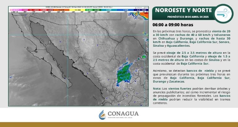 Clima en Sonora para HOY miércoles 30 de abril. Foto: CONAGUA