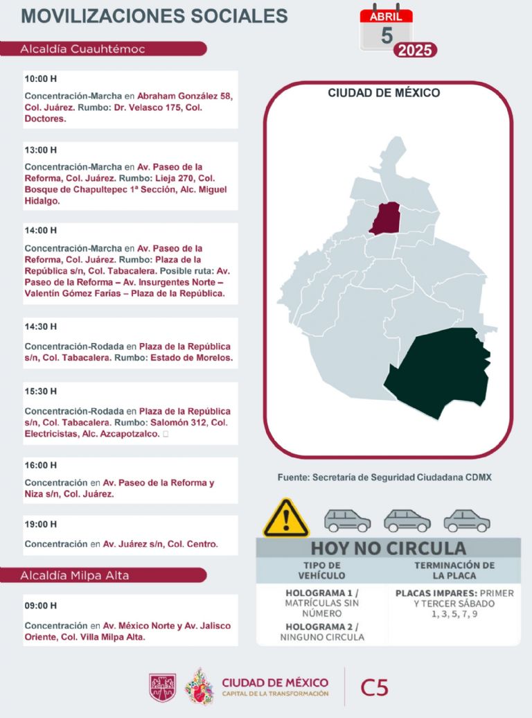 Tráfico en CDMX hoy sábado 5 abril 