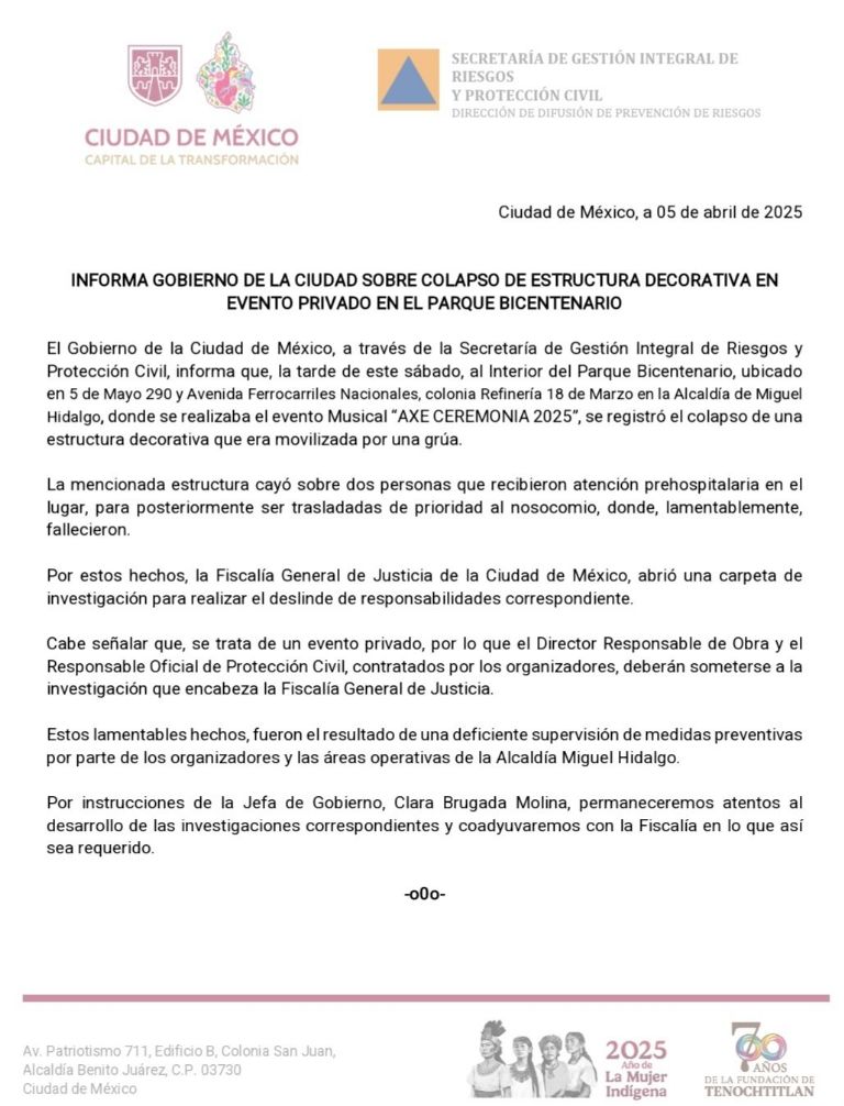 Comunicado de prensa de la Secretaría de Gestión Integral de Riesgos