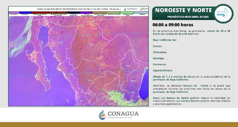 Clima en Sonora para HOY martes 8 de abril. Foto: Conagua