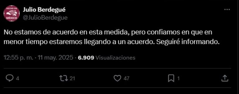 Julio Berdegué en su cuenta de X (antes Twitter)
