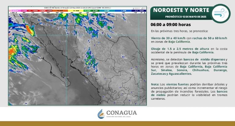 Clima en Sonora de hoy, lunes 12 de mayo de 2025. Foto: Conagua